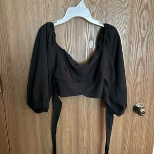 Divided Black Puff Sleeve Blouse
